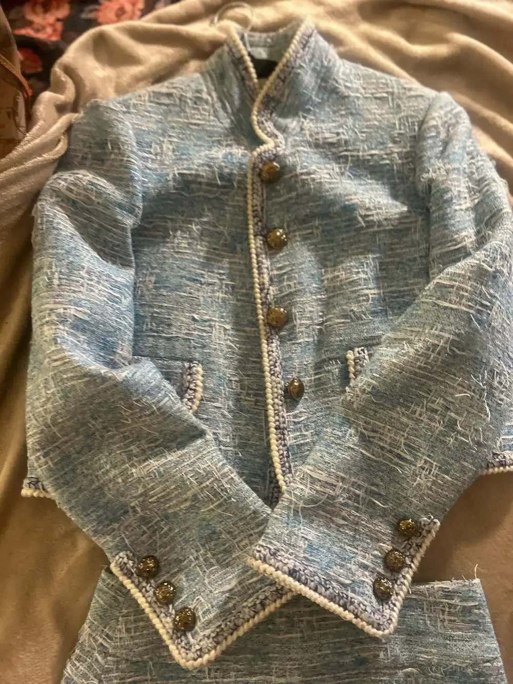 Chanel Blue Tweed Blazer and Skirt Set Size 40